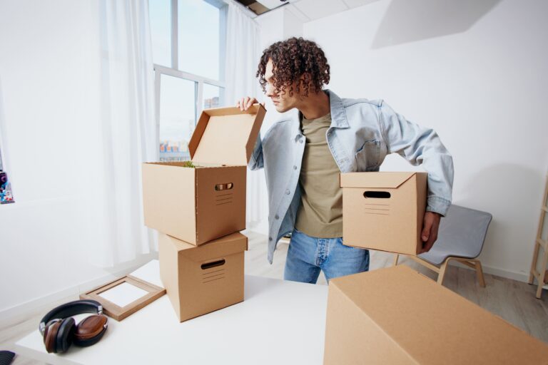 Student with boxes